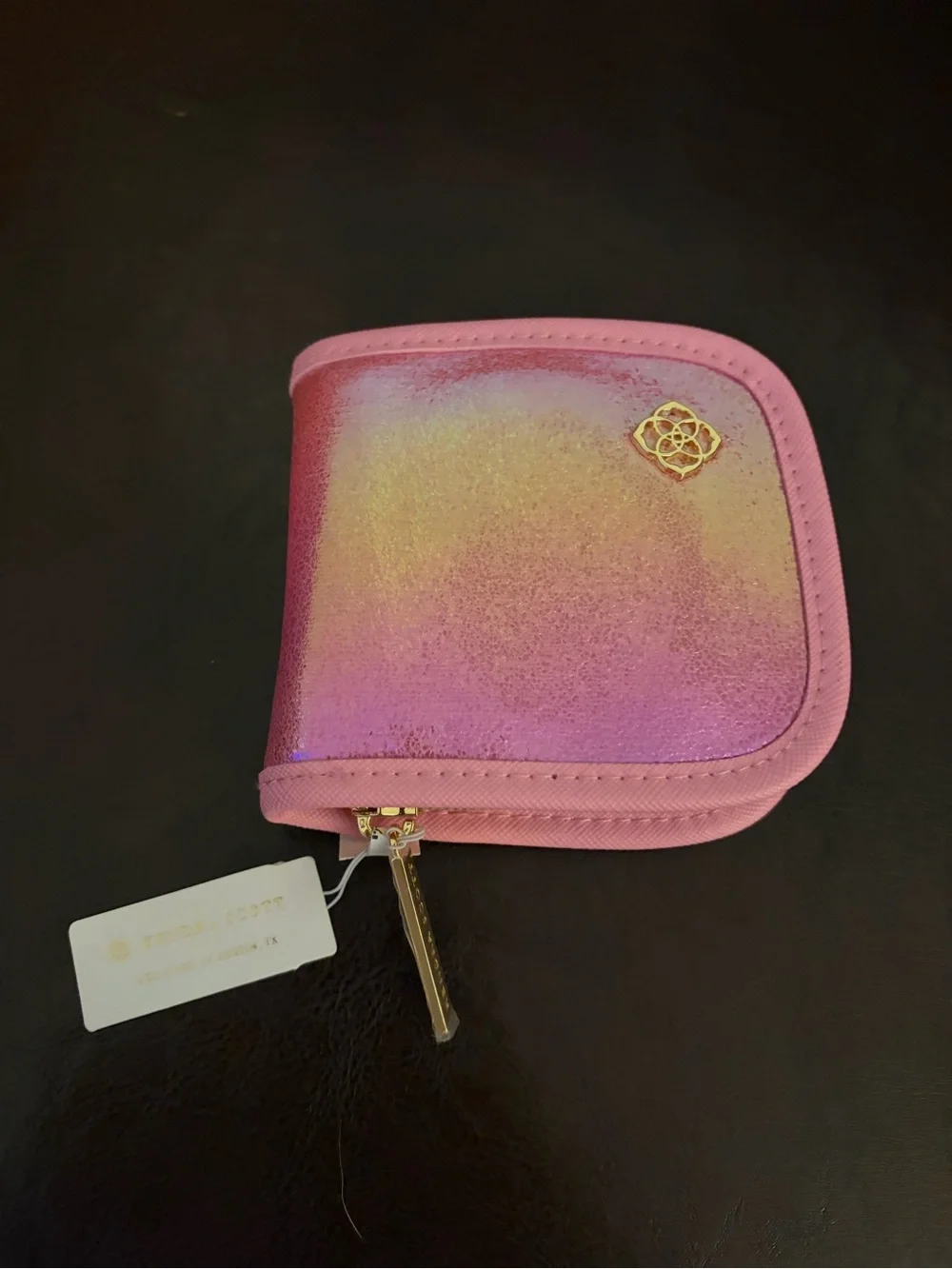 NEW NWT Kendra Scott Pink Iridescent Zip travel jewelry pouch card key wallet